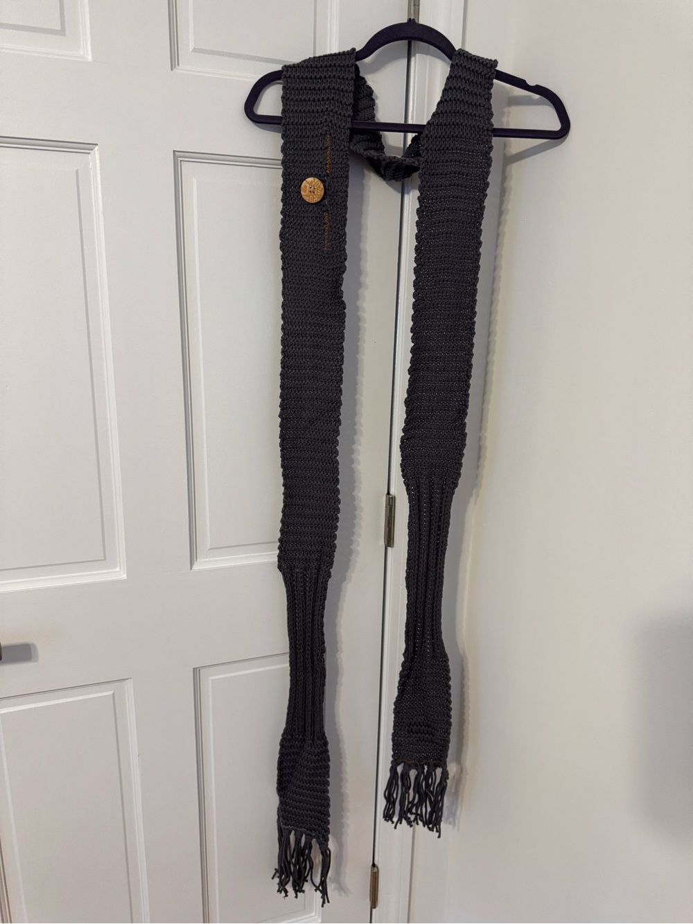 True Religion Dark Gray Knit Scarf with Fringe